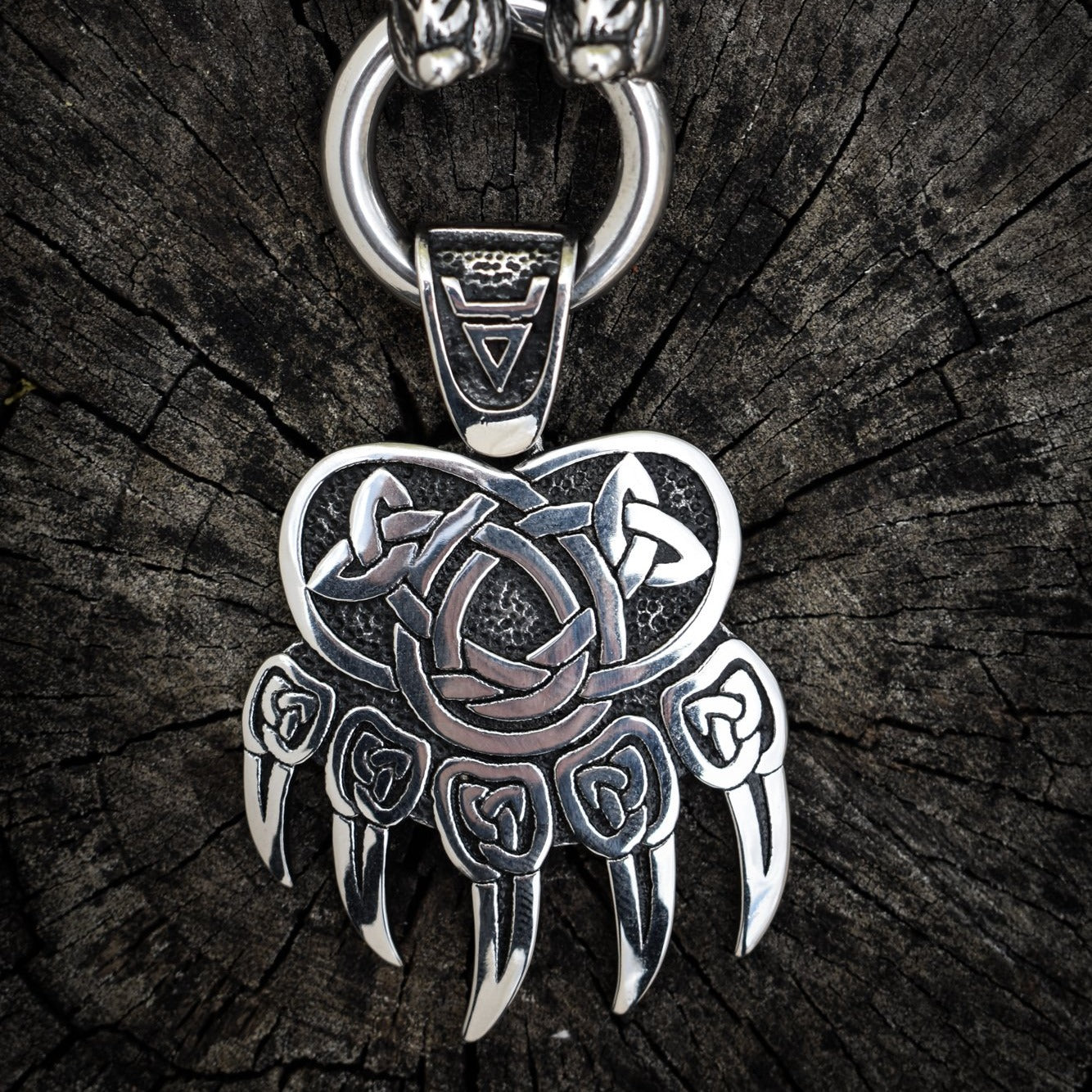 Viking Warrior Bear Claw Celtic Knot Necklace