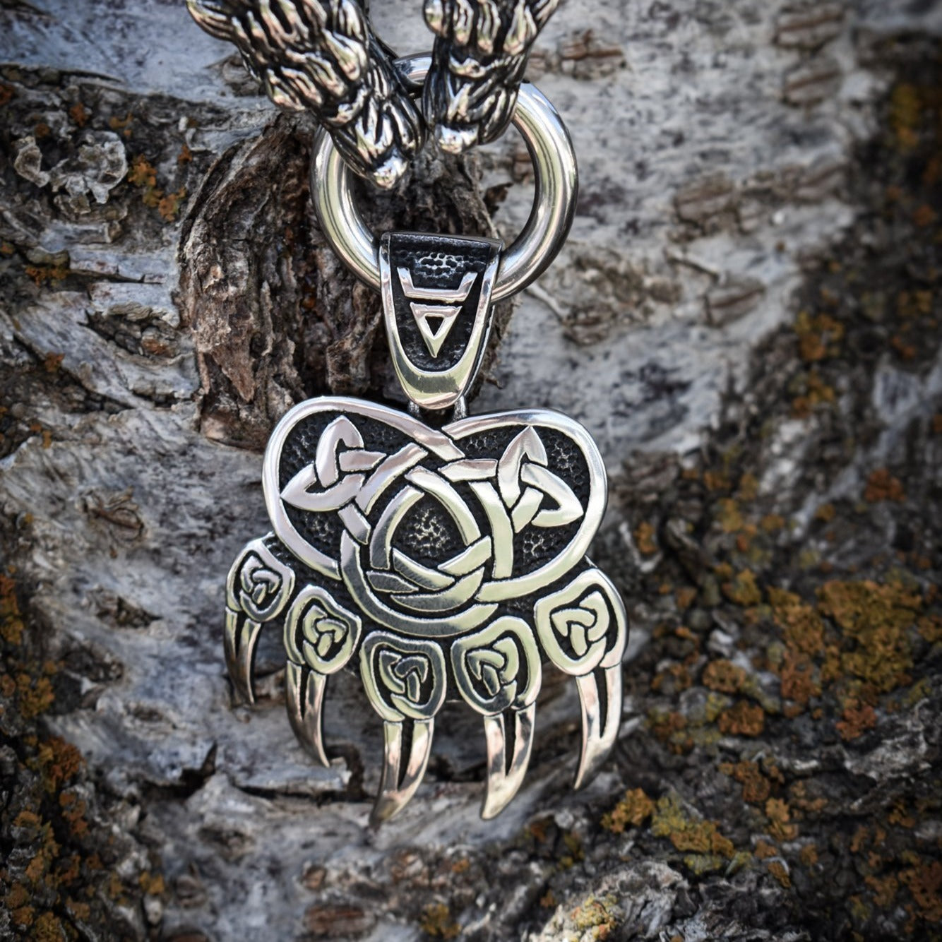 Viking Warrior Bear Claw Celtic Knot Necklace