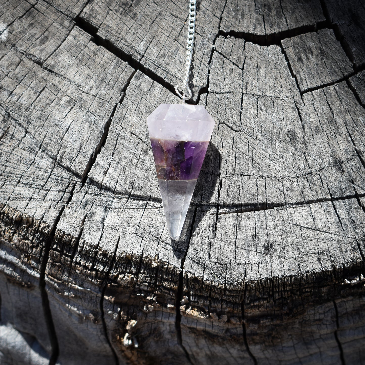 Amethyst & Rose Quartz Fused Gemstone Pendulum